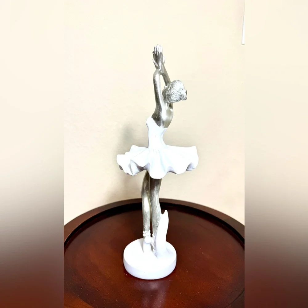 White and Silver Ballerina Figurine Statuette Decorative Art  Sculpture Gift